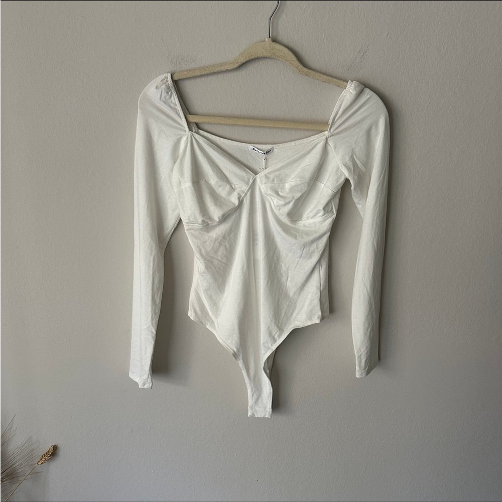 Reformation Long Sleeve Bustier Bodysuit in White Medium NWT FLAW